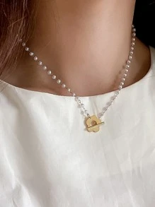 DAZY 花細節項鍊 - 金黃色 - 查看 4