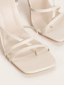 女士極簡細帶細跟條帶優雅夏天高跟涼鞋 - 杏色 - 查看 7