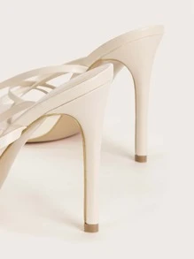 女士極簡細帶細跟條帶優雅夏天高跟涼鞋 - 杏色 - 查看 8