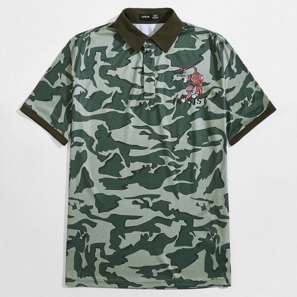 

Men Graphic & Tiger Print Polo Shirt, Multicolor