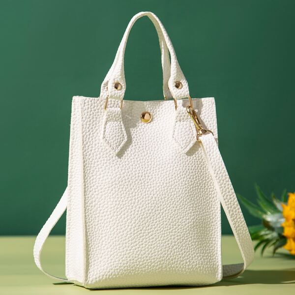 

Minimalist Litchi Embossed Square Bag, White