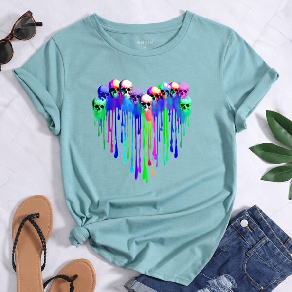 

Skull Print Tee, Cadet blue