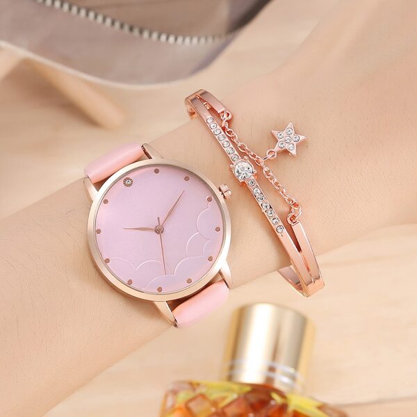 

1pc Round Pointer Quartz Watch & 1pc Bracelet