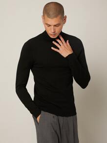 Manfinity RebelGame Men Solid Mock Neck Jumper - Black - View 4