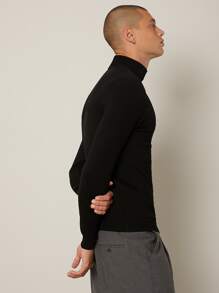 Manfinity RebelGame Men Solid Mock Neck Jumper - Black - View 5