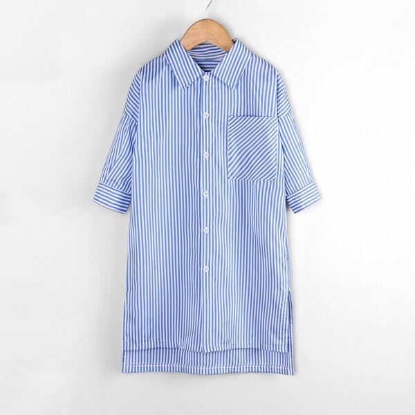 

Toddler Girls Striped High Low Shirt Dress, Blue