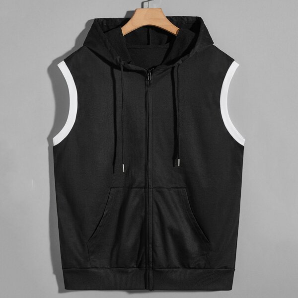 

Men Contrast Binding Drawstring Hoodie, Black