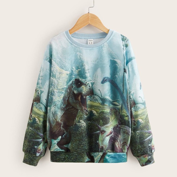

Boys Dinosaur Print Drop Shoulder Sweatshirt, Multicolor