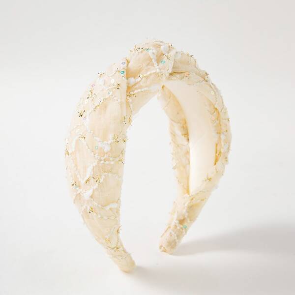 

Sequin Detail Wide Headband, Beige