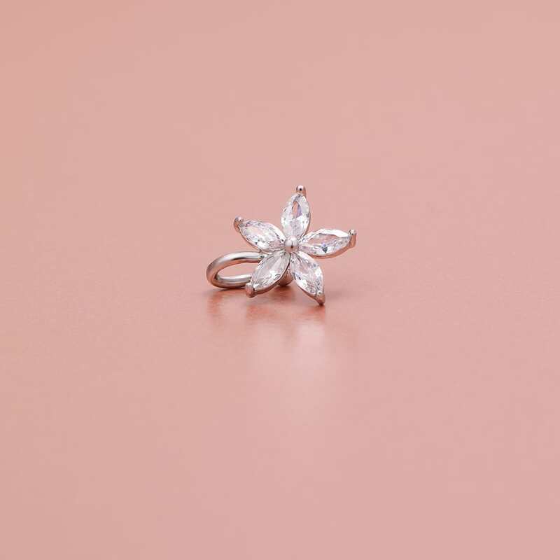 

Rhinestone Decor Nose Ring, Silver
