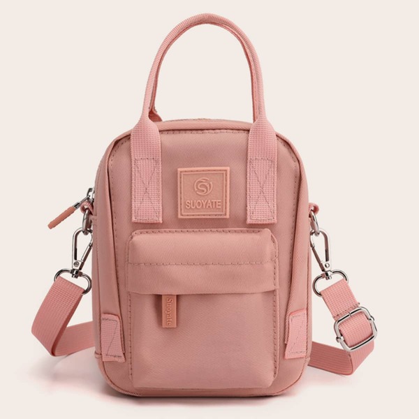

Patch Decor Double Handle Satchel Bag, Pink