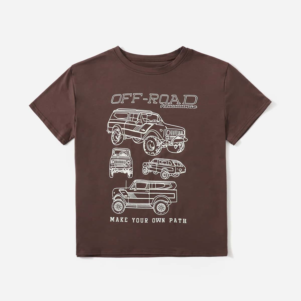 

Car & Slogan Graphic Tee, Mocha brown