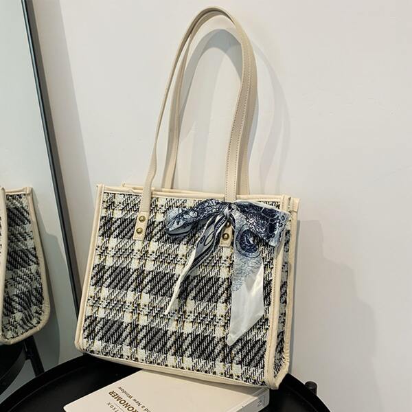 

Twilly Scarf Decor Tote Bag, Black and white