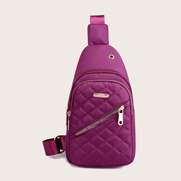 

Quilted Metal Decor Sling Bag, Purple