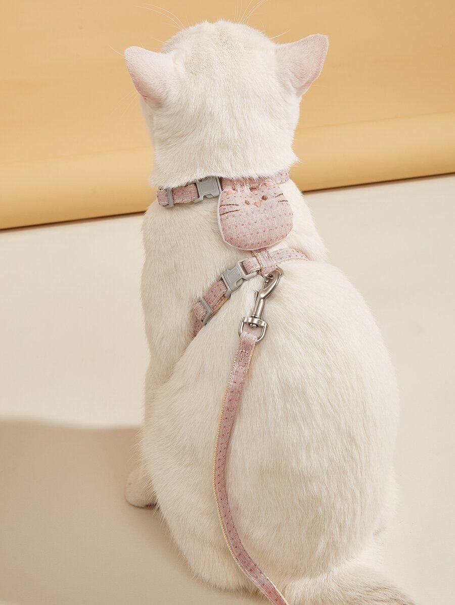 1pc Cat Design Pet Harness & 1pc Leash, No Pull - Pink - View 1