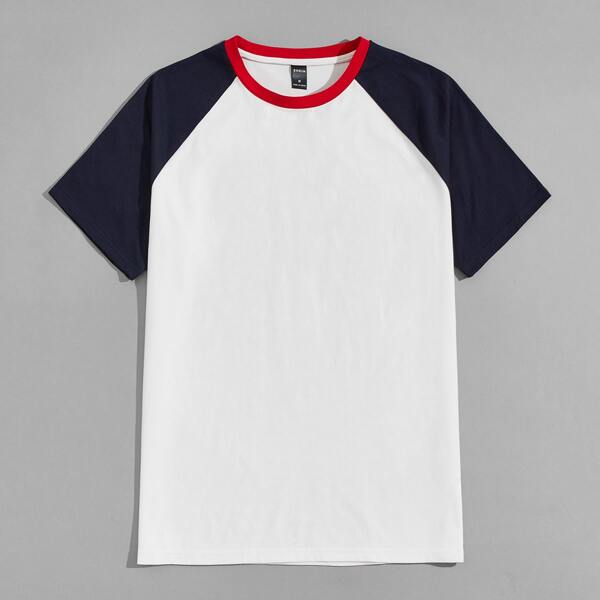 

Men Contrast Panel Raglan Sleeve Tee, White