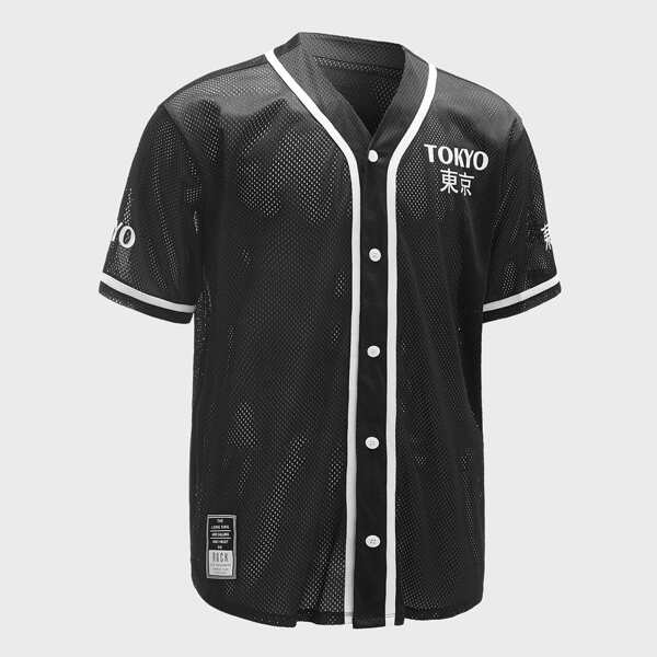 

Men Letter Graphic Patched Detail Mesh Shirt, Black