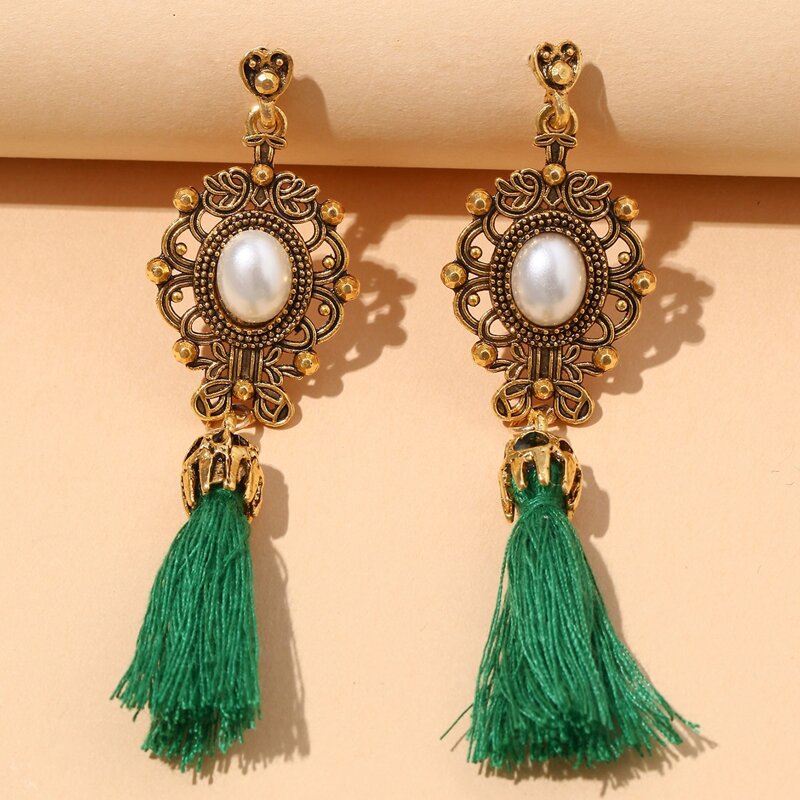 

Tassel Drop Earrings, Green