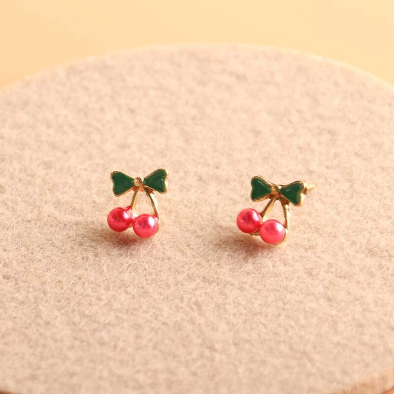 

Cherry Design Stud Earrings, Red