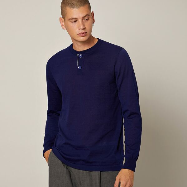 

Men Half Button Sweater, Navy blue