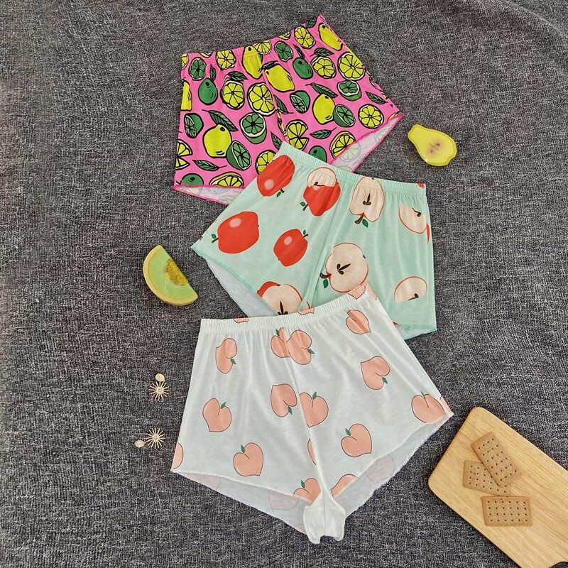 

3pcs Fruit Print Sleep Shorts, Multicolor