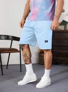 Manfinity Homme Quần Short Nam Dây kéo Lá thư Sẵn sàng - Màu xanh nhạt - Xem 3