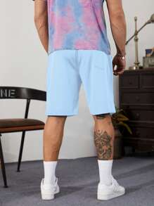 Manfinity Homme Quần Short Nam Dây kéo Lá thư Sẵn sàng - Màu xanh nhạt - Xem 2