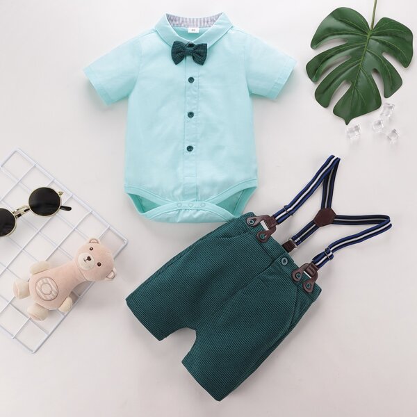 

Baby Boy Bow Tie Shirt & Houndstooth Suspender Shorts, Multicolor