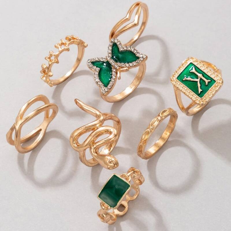 

8pcs Butterfly Decor Ring, Gold