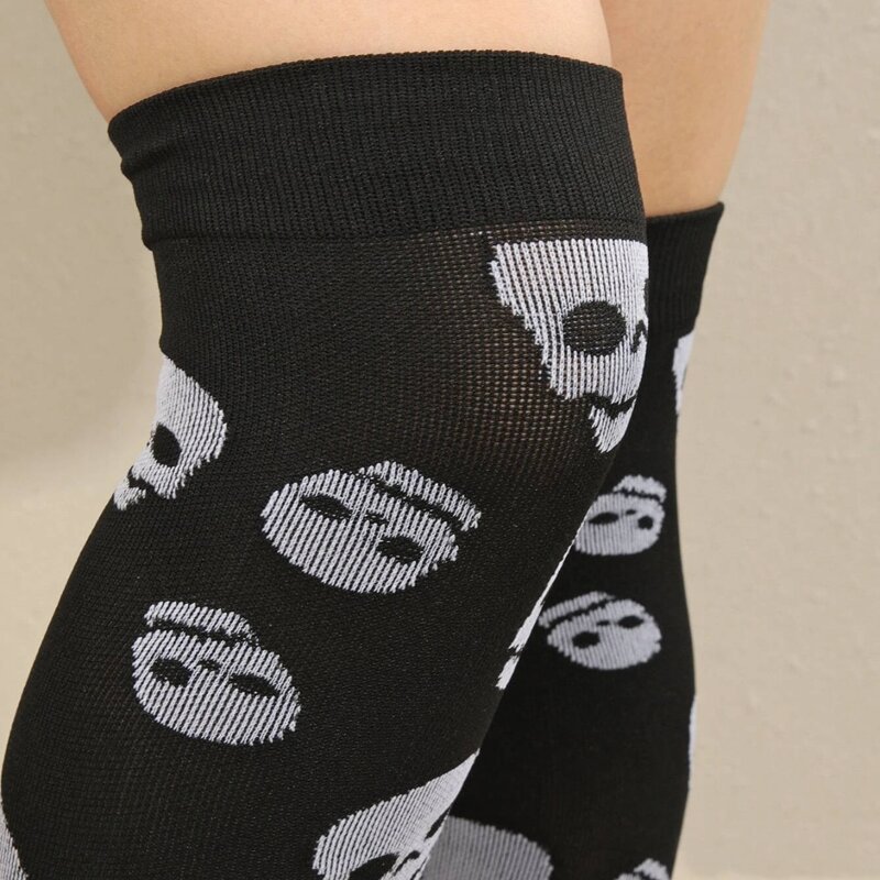 

1pair Skull Pattern Stockings, Black