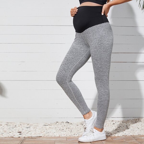 

Maternity Color Block Honeycomb Textured Leggings, Light grey