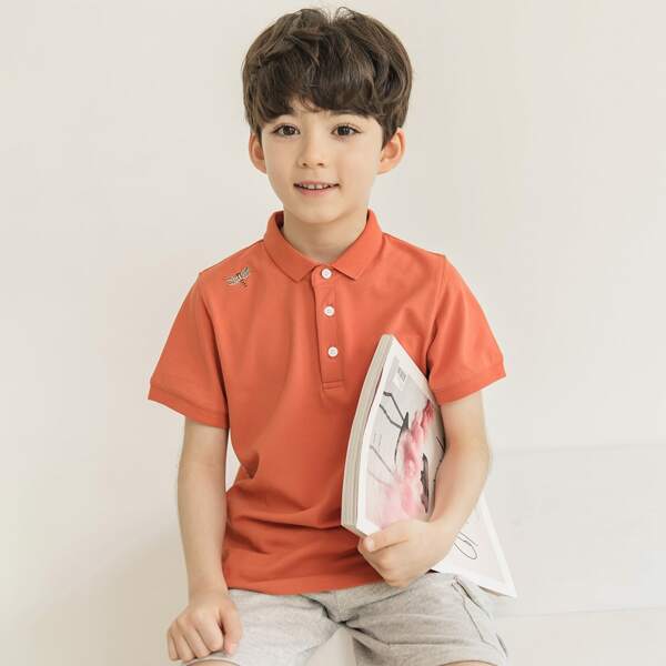 

Boys Embroidered Detail Polo Shirt, Orange