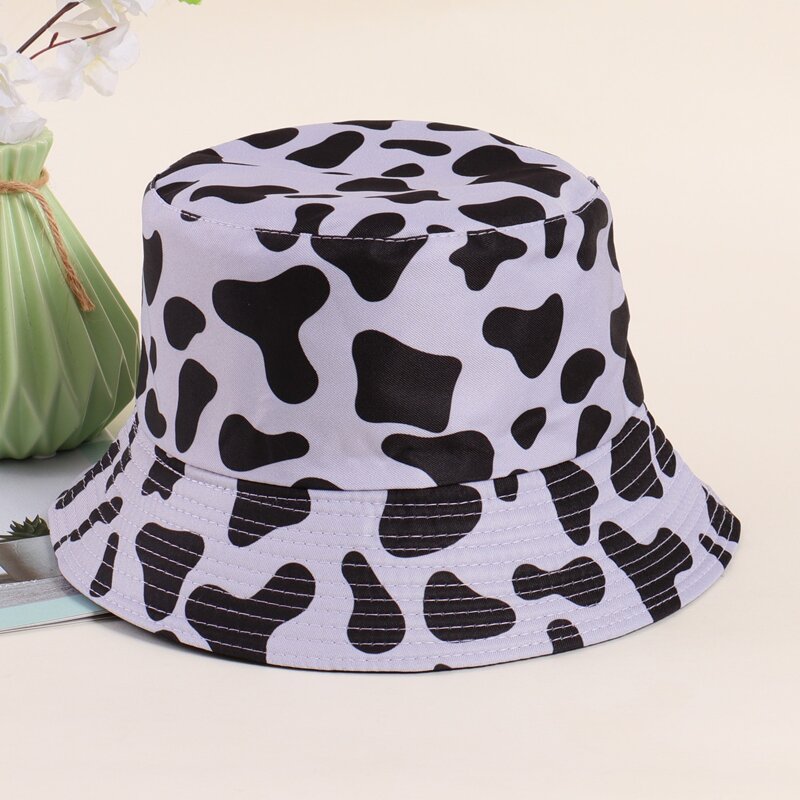 

Cow Print Bucket Hat, Black and white