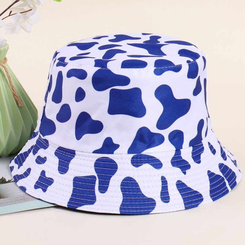 

Cow Print Bucket Hat, Blue and white