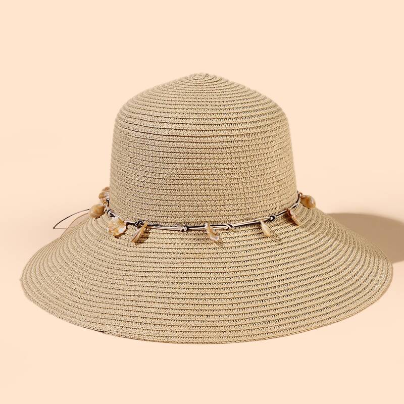 

Shell Decor Straw Hat, Beige