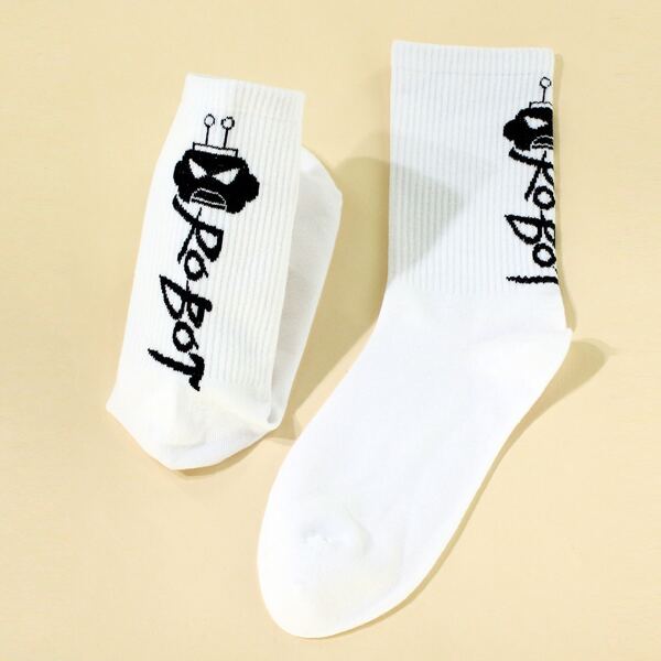 

Letter Graphic Crew Socks, Black and white