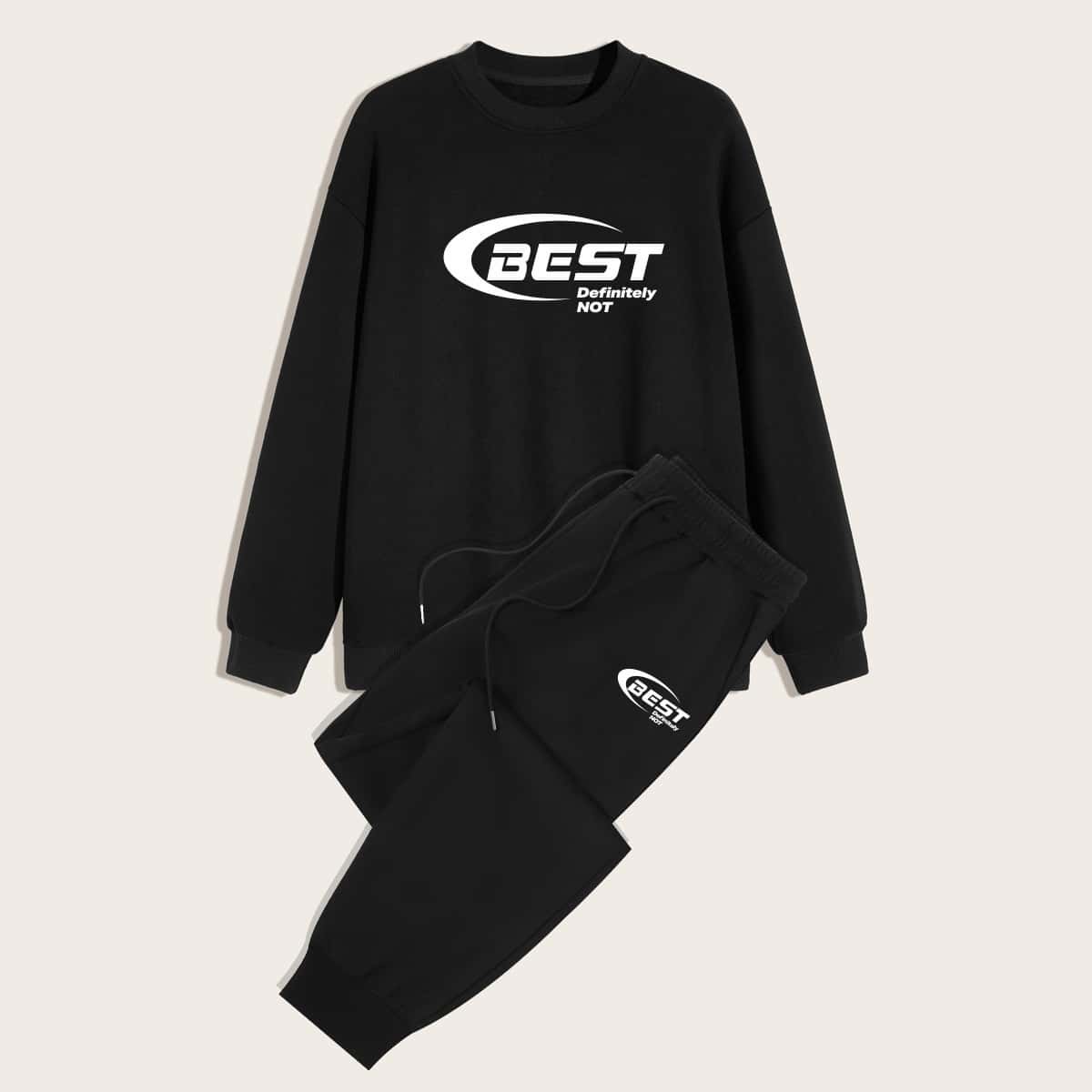 

Guys Letter Graphic Pullover & Sweatpants Set, Black