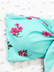 Floral Knot Front Bandeau Bikini, For Summer Beach Vacation - Mint Blue - View 3