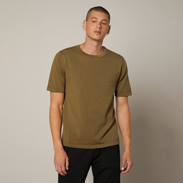 

Men Solid Short Sleeve Sweater, Army green