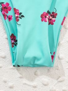 Floral Knot Front Bandeau Bikini, For Summer Beach Vacation - Mint Blue - View 5