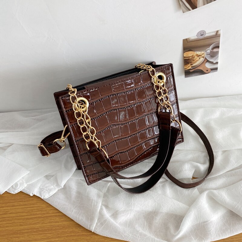 

Croc Embossed Shoulder Bag, Brown