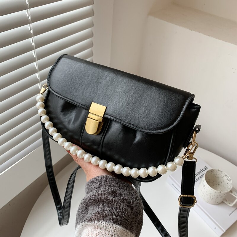 

Faux Pearl Beaded Bag, Black