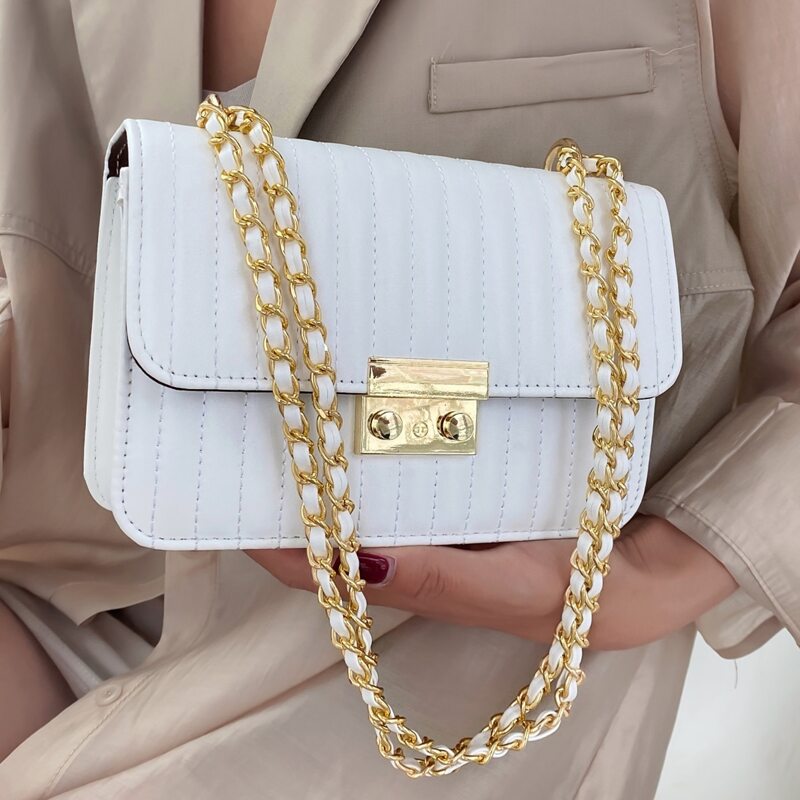 

Quilted Flap Chain Strap Bag, White