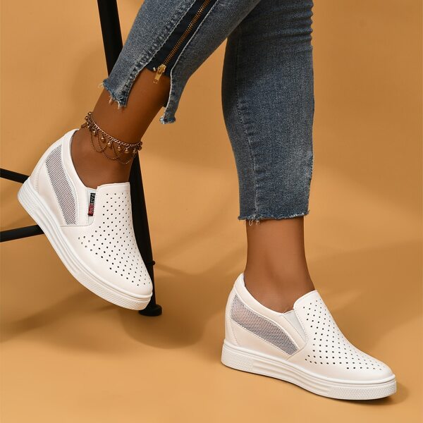 

Hollow Out Wedge Slip On Shoes, White