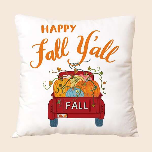 

Car & Pumpkin Print Cushion Cover Without Filler, Multicolor