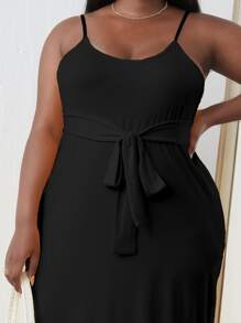 Maweii Plus Solid Belted Cami Dress - Black - View 5