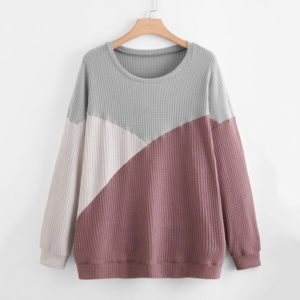 

Plus Waffle Knit Color Block Drop Shoulder Pullover, Multicolor