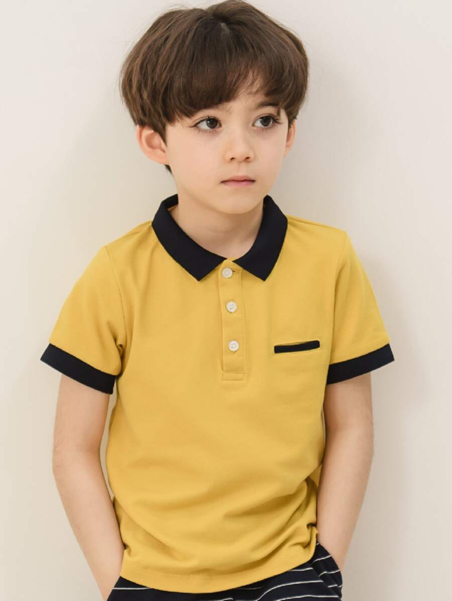CUNYI 男孩拼接邊POLO衫 - 黃色 - 查看 1