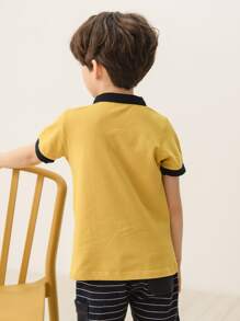 CUNYI 男孩拼接邊POLO衫 - 黃色 - 查看 2