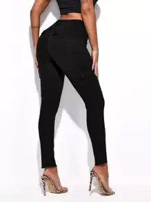 Flap Pocket Skinny Jeans - Black - View 1